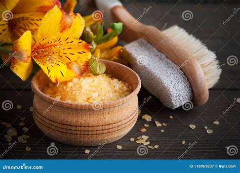 spa set  yellow lilly bath salt stock image image  care