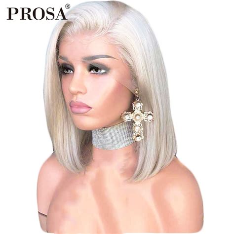 Short Silver Grey Lace Front Human Hair Wig Silky Straight Bob Wigs 150