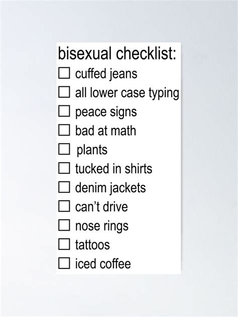 bisexual checklist meme poster  broadwaycantdie redbubble