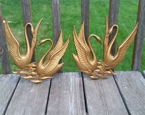 sexton swans cast metal bird plaques home decor lot set pair etsy