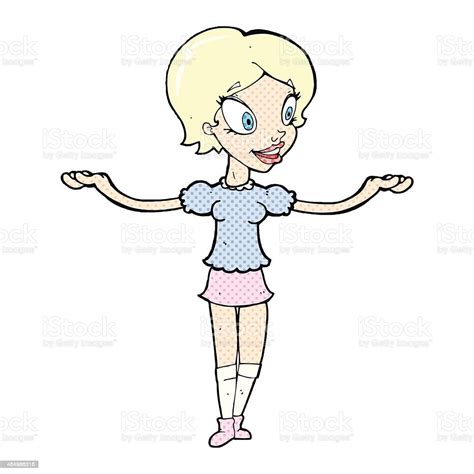 comic cartoon woman with arms spread wide stock illustration download