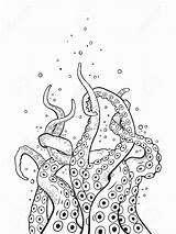 Octopus Kraken Tentacles Curl Halloween Animal Coloriages Entrelacées Pieuvre Tentacules Trait Dessinées Dessins Squid Ferrisquinlanjamal Intertwined sketch template