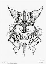 Bon Jovi Logo Coloring Tattoo Jon Band Heart Rock Dagger Book Pages Logos Posters Music Gothic Wallpapers Tattoos Heavy Metal sketch template