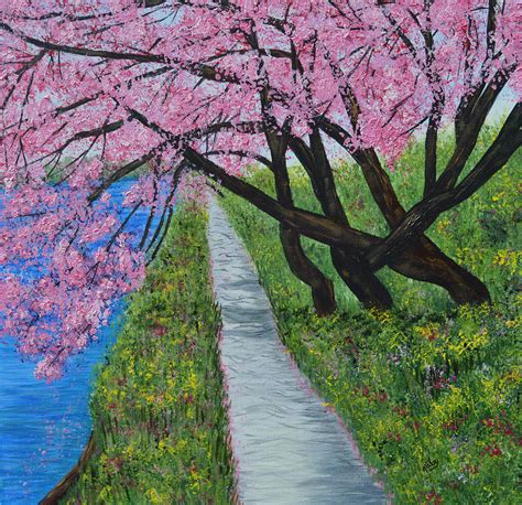 Cherry Trees Pink Blossoms Landscape Painting Painting By Kathy Symonds