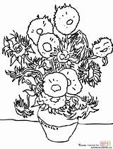 Gogh Vincent Sunflowers Van Coloring Pages Click sketch template