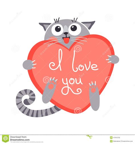 Cute Cartoon Ginger Cat With Heart And Declaration Stock