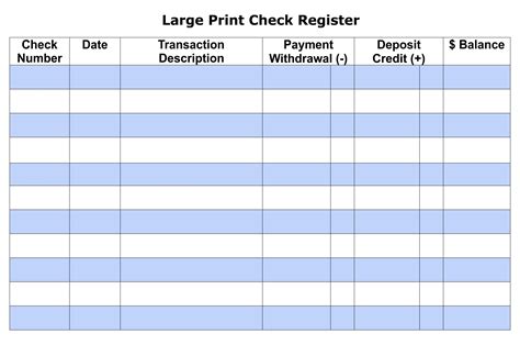 printable large print check register printable printable templates