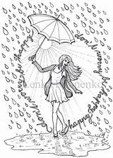 Coloring Adults Adult Rain Pages Happy Printable Therapy Etsy Women Visit sketch template