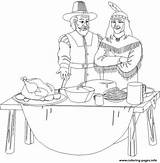 Thanksgiving Coloring Pages Indian Feast Pilgrim Printable Print Color sketch template