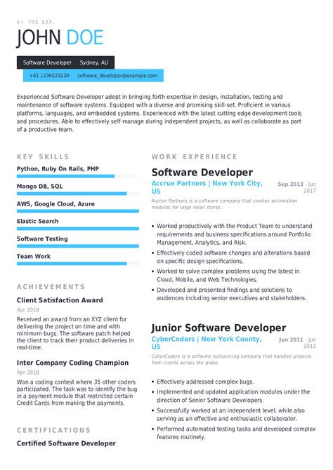 software developer resume   pre filled content  professionals