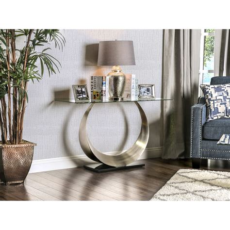 furniture of america heer contemporary gold glass top sofa table