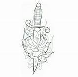 Tattoo Dagger Rose Tattoos Outline Sketches Flash Draw Traditional sketch template