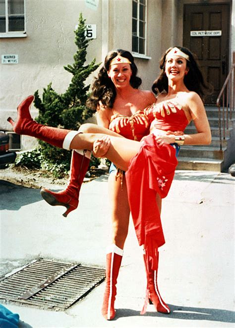 Lynda Carter With Her Wonder Woman Acting Double Jeannie Epper 1976