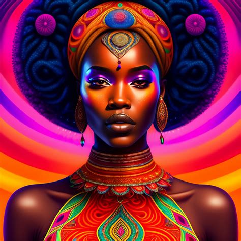 Lexica Psychedelic Portrait Of A Beautiful African Woman Wearing A