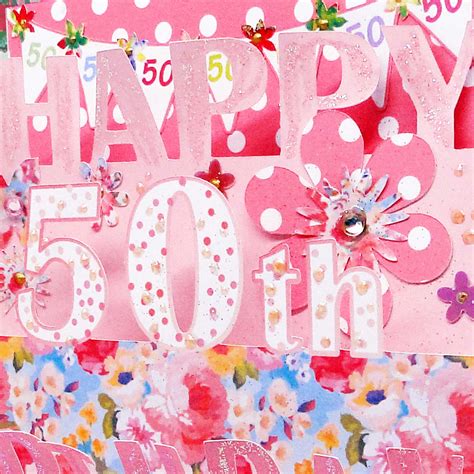 50th Birthday Card 3d Luxury Pink Pop Up Handmade Paradis Terrestre