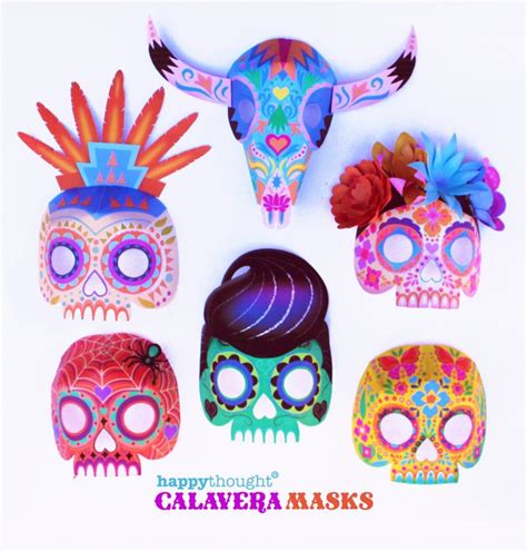 printable calavera skull mask set
