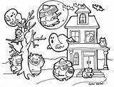Halloween Coloring Pages Cute Hard Color House Haunted Spooky Kids Printable Boo Vocabulary Adults Print Creepy Witch Ghostly Weird Monster sketch template
