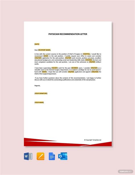 physician recommendation letter  google docs word pages outlook
