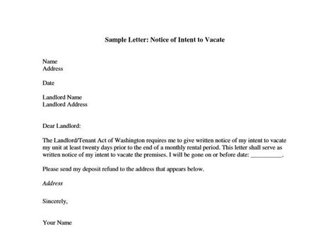notice  vacate template templates   landlord words