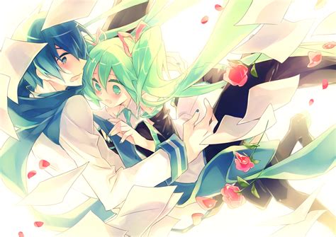 flowers hatsune miku kaito male twintails vocaloid