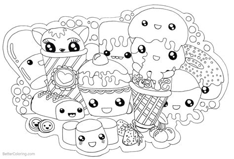 foods doodle coloring page printable cutekawaii coloring