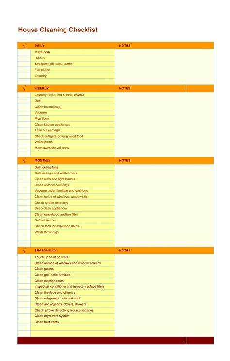 house cleaning schedule template