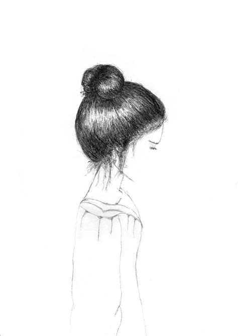 black  white pencil drawing illustration print  lady click