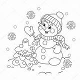 Snowman Coloring Christmas Tree Outline Stock Illustration Pages Snow Cartoon Vector sketch template