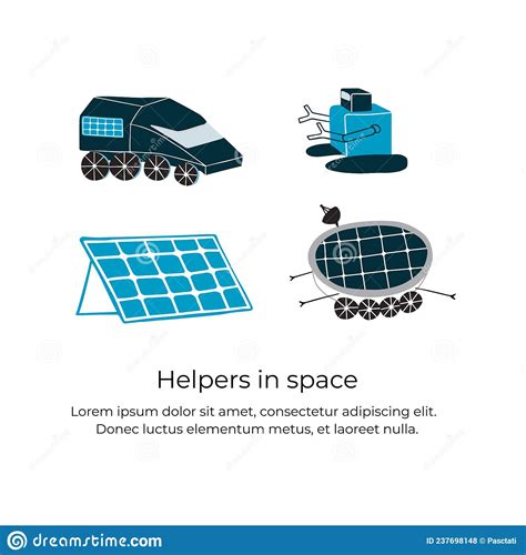 rover robots  solar batteries  helpers  space stock vector illustration  rocket