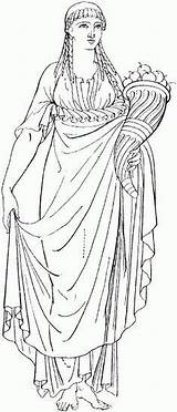 Greek Cornucopia Woman Coloring Pages Ancient Mythology Olympics Clothing Colouring Drawings Template Clipart Women People Color Halloween sketch template