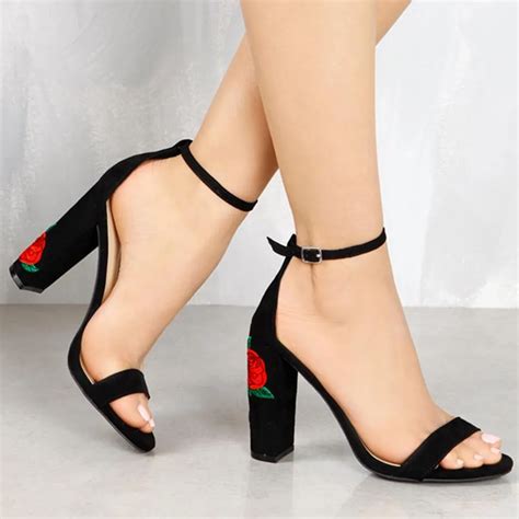 sexy summer ankle strap sandals suede high heels women elegant floral