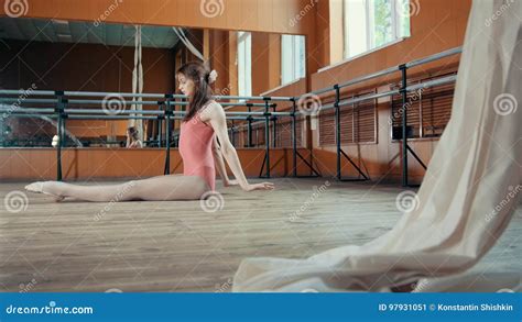 beautiful flexible girl warming up at the ballet bar stock image