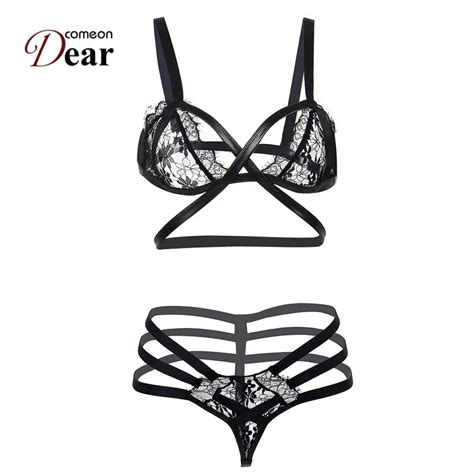 Comeondear High Waist G String Set Women Sexy Lingerie Set Black Sheer