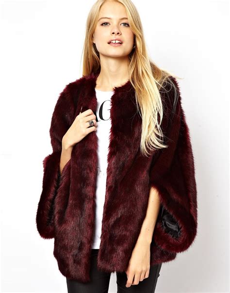asos faux fur batwing coat  asos lookastic
