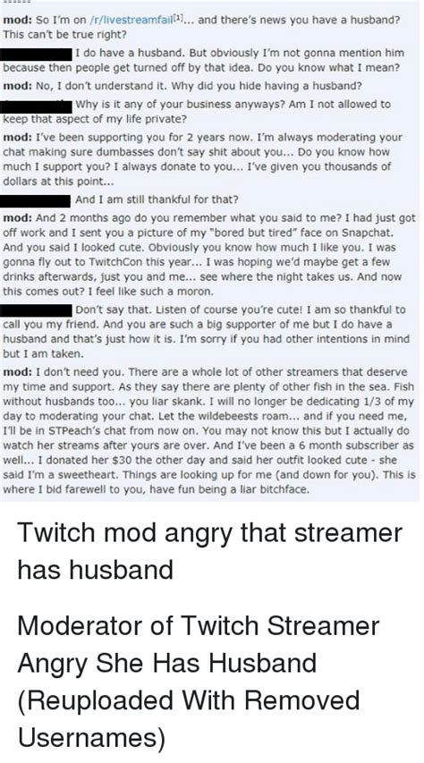 mod so i m on rlivestreamfail and there s news you have a husband this