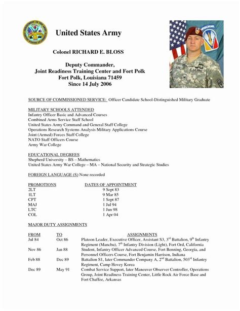 army board biography  beautiful   short army bio template