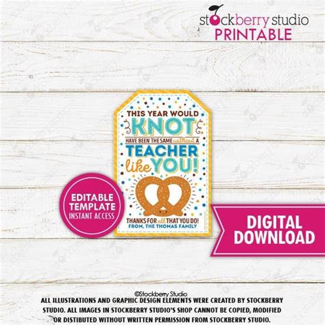 teacher pretzel gift tag printable teacher appreciation week pto pta