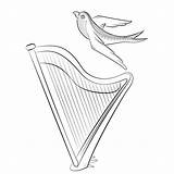 Coloring Harp Instrument Stringed Swallow Arpa Strumento sketch template