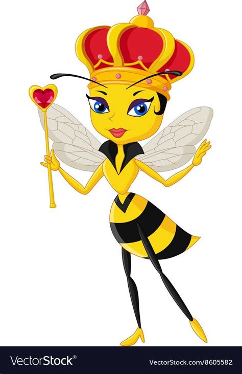 a cartoon bee wearing a crown and holding a heart shaped lollipop in