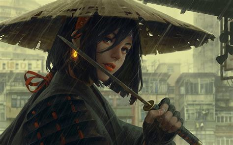 1920x1080px 1080p Download Gratis Gadis Jepang Topi Hujan Pedang