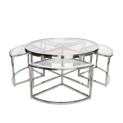 Sundance Nesting Coffee Table 5 Piece Silver With Clear Glass