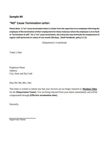employee termination letter   examples format sample