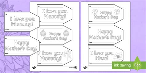 mothers day gift tag colouring pages mothers day mothering