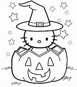 Kitty Hello Halloween Coloring Pages Kids Drawing Easy Printable Color Pumpkin Cute Simple Drawings Witch Fall Colouring Cat Sheets Cartoon sketch template
