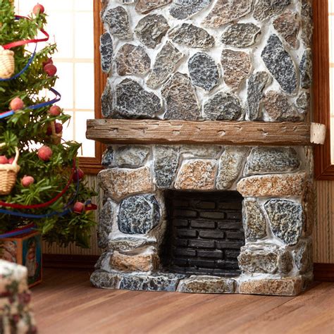 Dollhouse Miniature Ceiling Stone Fireplace Living Room