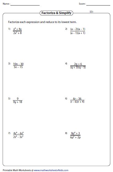 simplifying algebraic expression worksheets