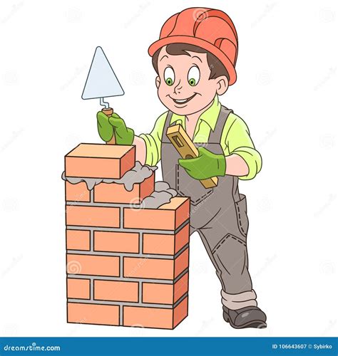 cartoon builder  brick wall stock vector illustration  background handyman