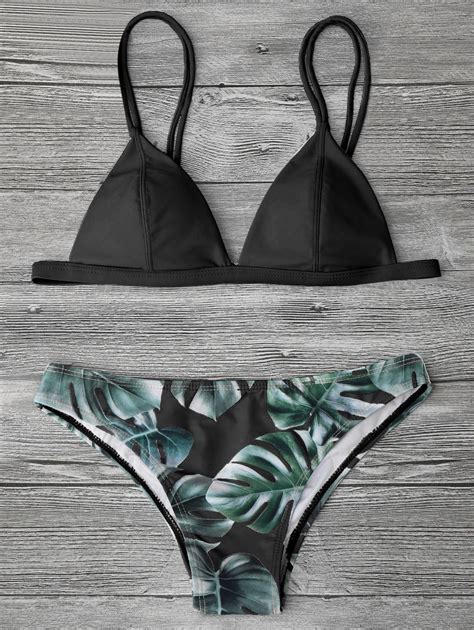 Fashion Women Sexy Bikini Leaf Printed Split Bikini Bikini Sets Push