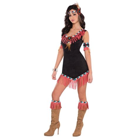 ladies womens red indian adult fancy dress costume