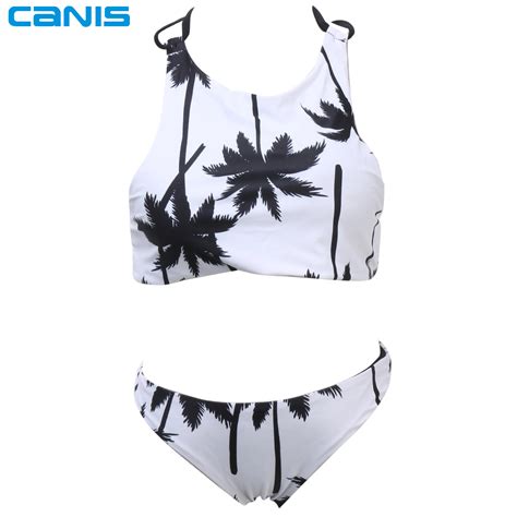 Print Floral Palm Tree Bikini Set Women Padded Crop Top Push Up Bikini